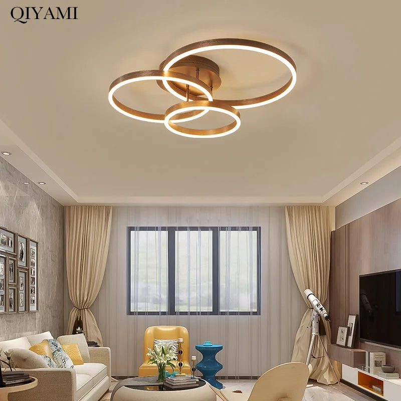 Nordic Creative Round Circle Chandeliers For Bedroom Living Room Restaurant Lighting Golden Coffee Lustre Ring Ceiling Lights