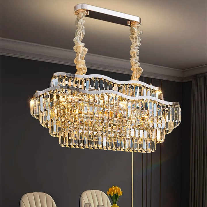 Modern Rectangular Gold Clear Crystal Ceiling Lamp Luxury Chandelier Pendant Light