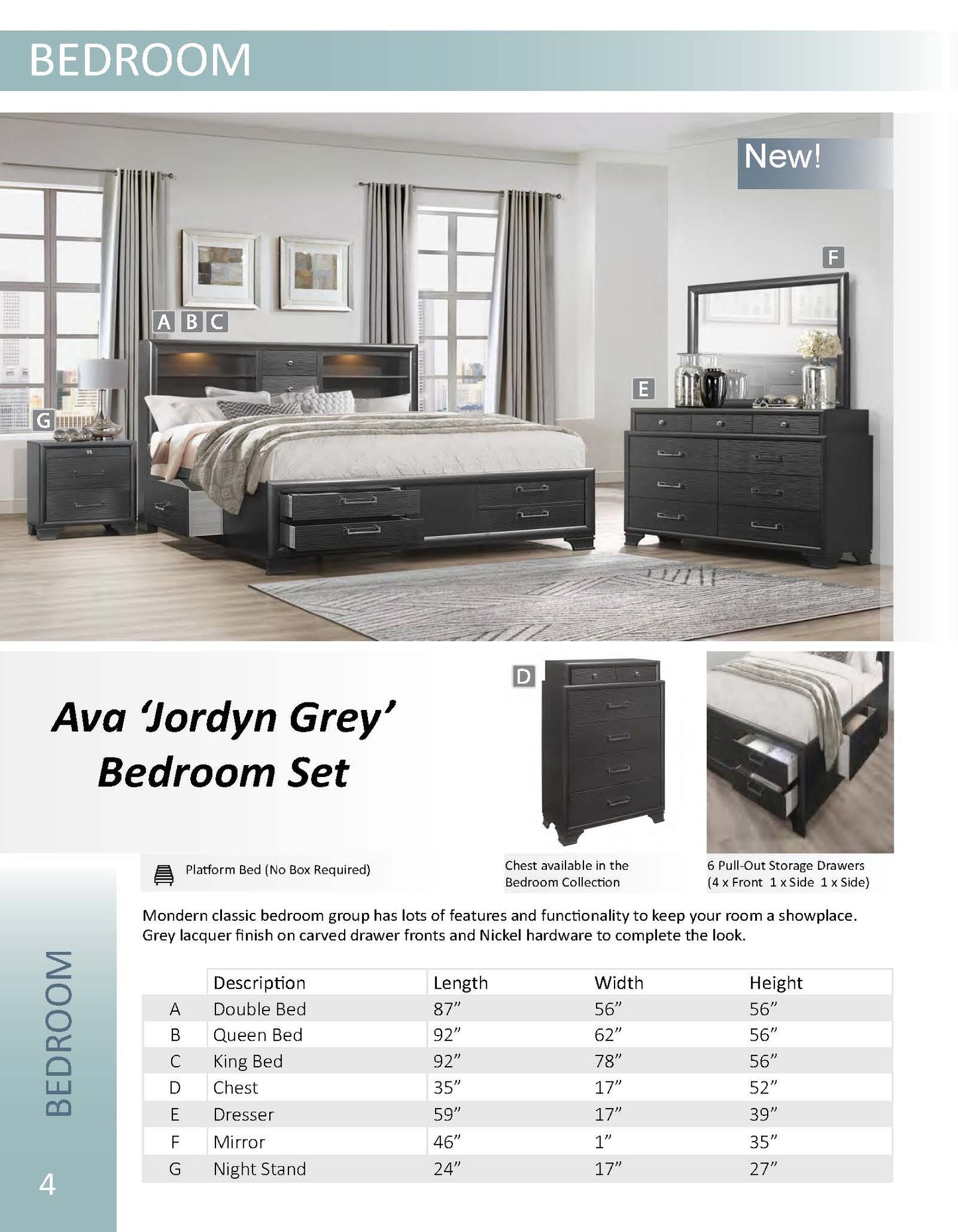 Ava Jordyn Grey Bedroom Set