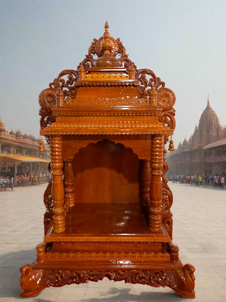 TEAK WOOD PUSPAK POOJA MANDIR AE01