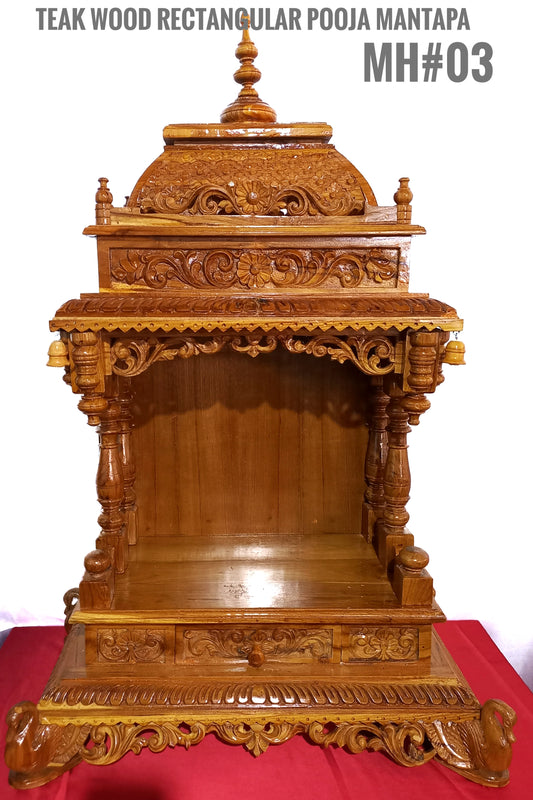 TEAK WOOD RECTANGULAR POOJA MANDIR A03