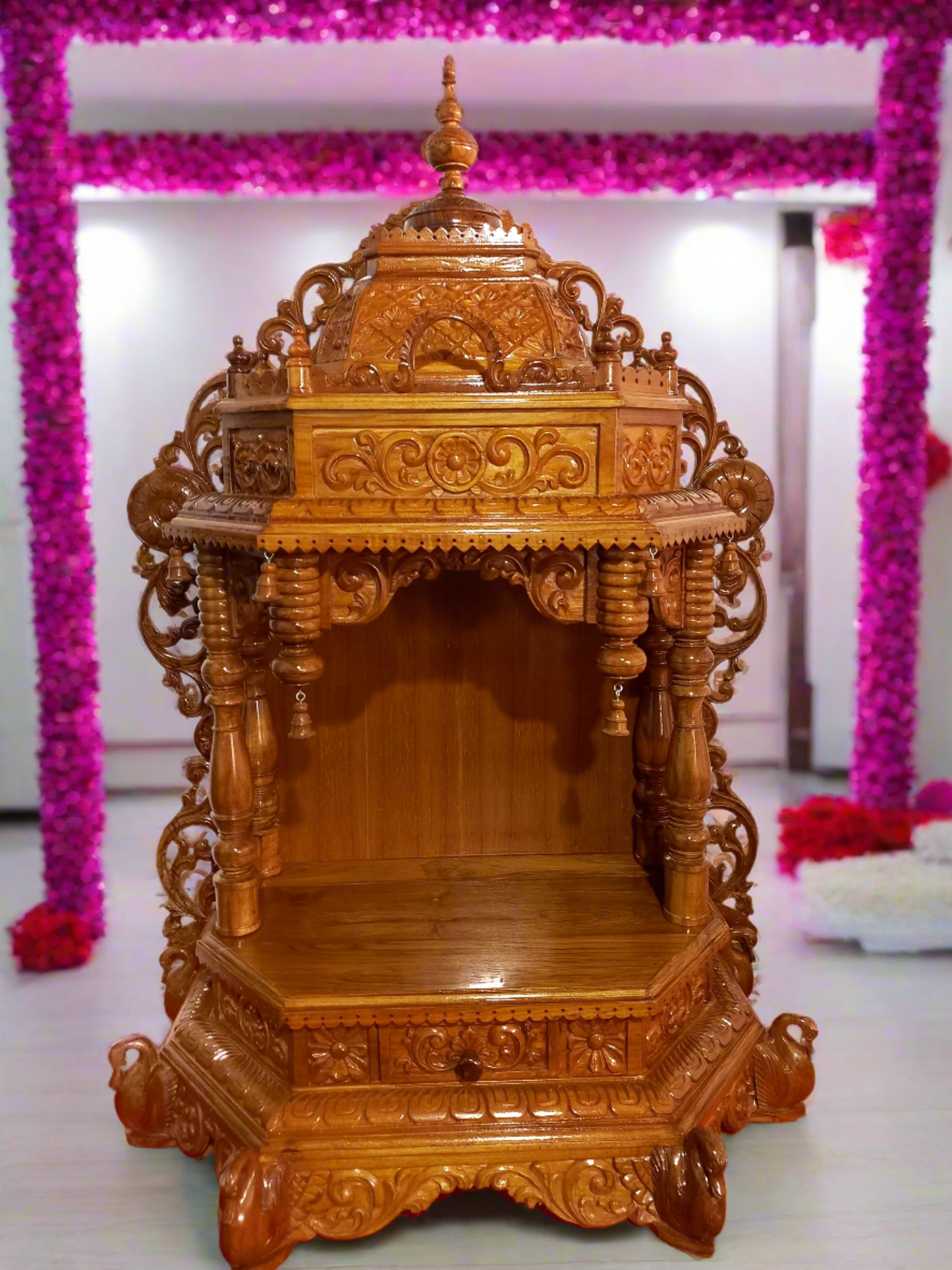 TEAK WOOD PUSPAK SPECIAL POOJA MANDIR A06