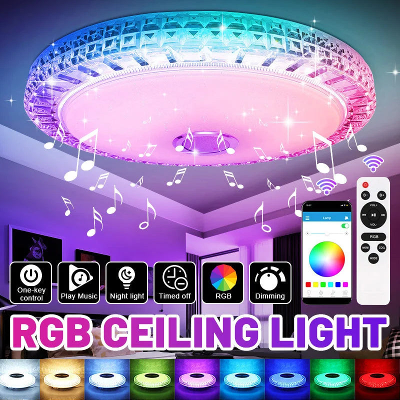 300W Smart Lamp Ceiling RGB LED Lights Dimmable APP Control Bluetooth Speaker Home Bedroom Living Room Ambient Light