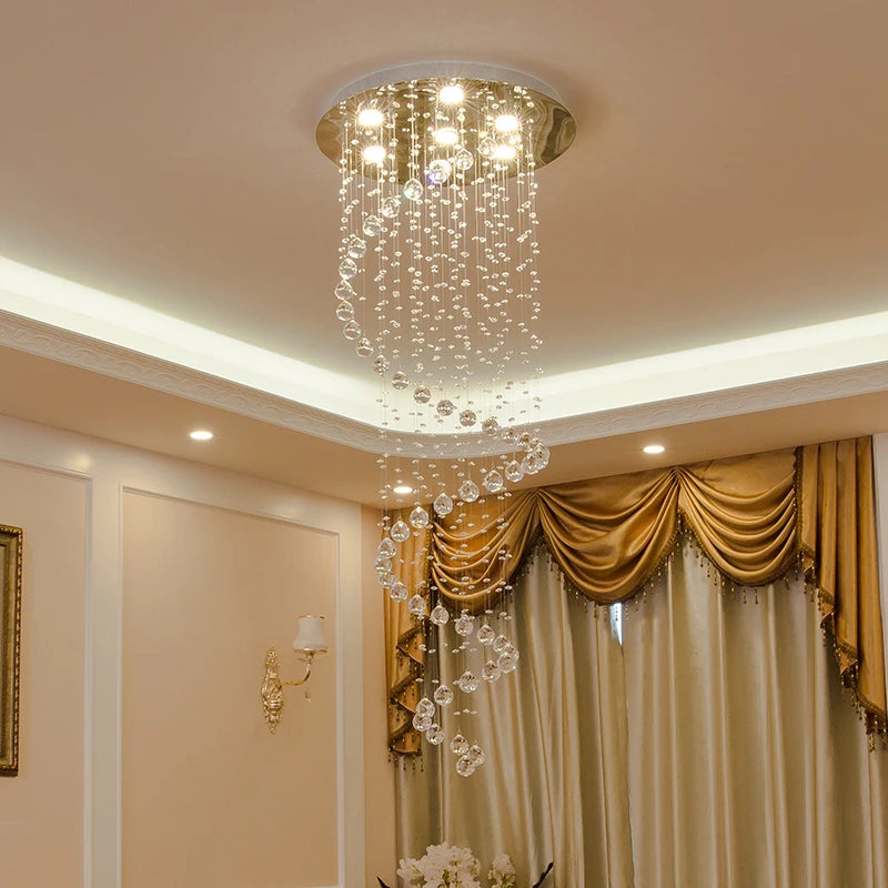 Modern LED K9 Crystal Chandelier Villa Luxury Crystal Chandelier Double Staircase Lamp Living Room Lights