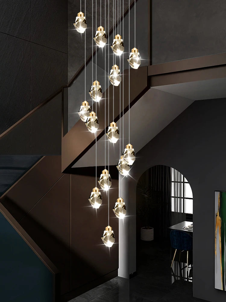 Nordic Crystal Chandelier for Living Room Villa Ceiling Chandeliers Duplex Loft Hanging Lamps Stairscase Suspended Pendant Lamps