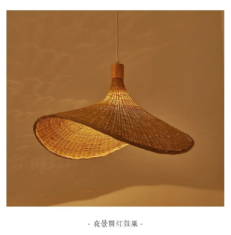 Bamboo Chandelier Pendant Lamp Hanging Wood Ceiling Light Decor LED Chinese Hand Kitted Handmade Lighting for Home Living Room