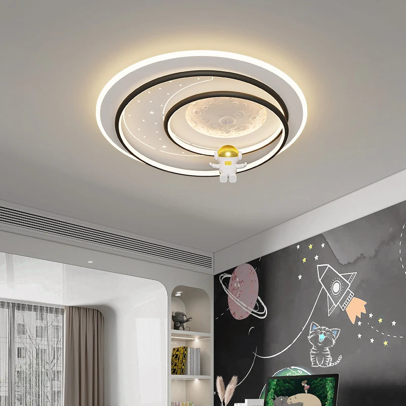 Astronaut Ceiling Lamp Light Children's Bedroom Modern Led Lighting Boys Girls Study Room Home Lustre Eye Protection Chandeliers