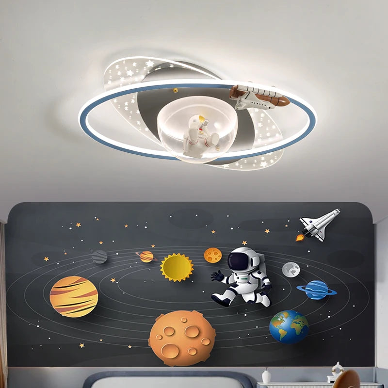 Astronauts Children's Room Ceiling Light Airplane Design Transparent Acrylic Chandelier Boys Study Decor Ceiling Lamps Fixture