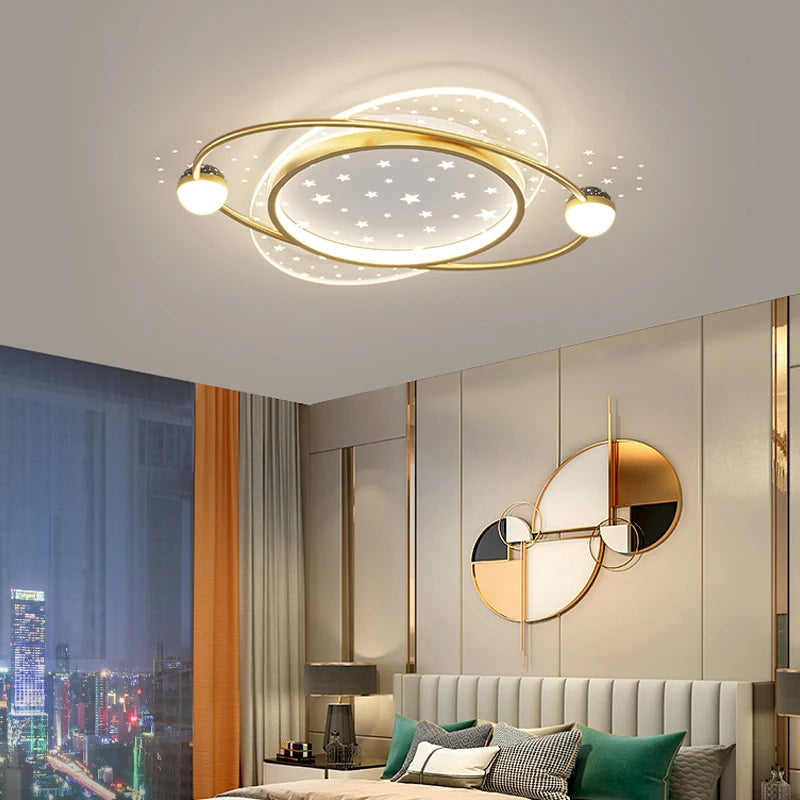 Modern Star Ring Ceiling Lamp For Bedroom Living Room Iron Led Star Print Oval Chandelier Lights Acrylic Indoor Home Lighting