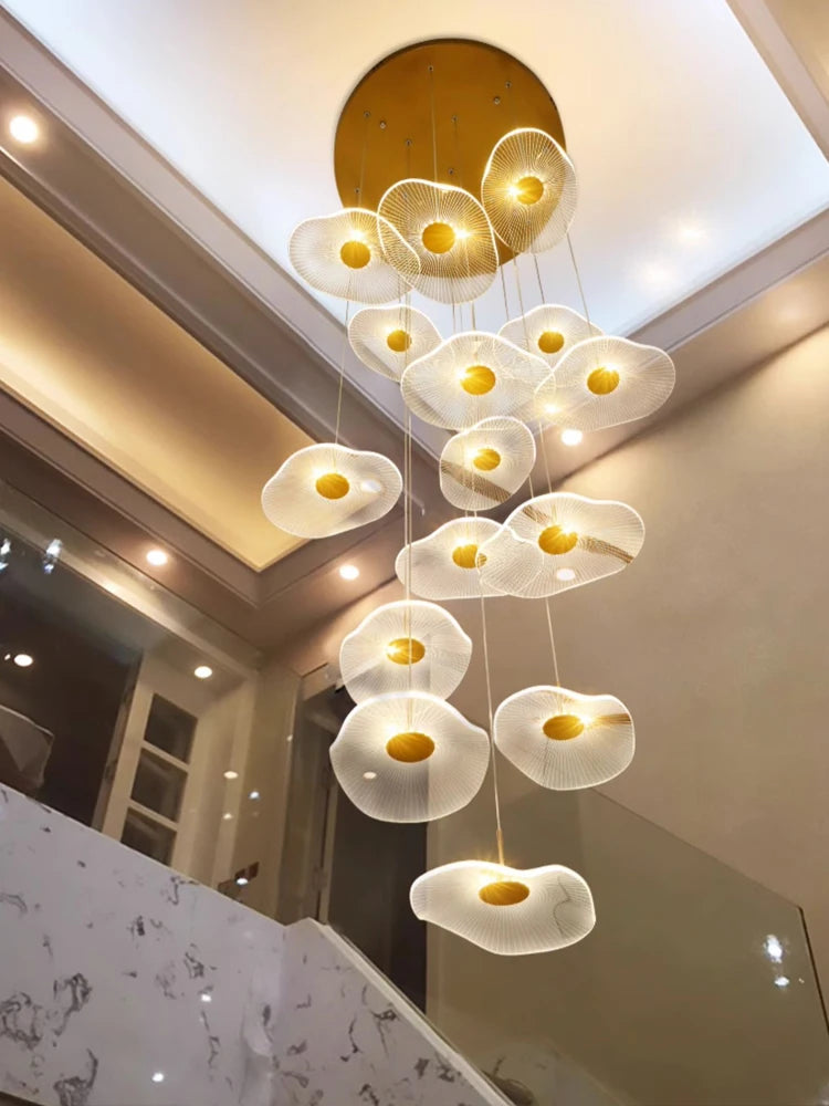 LED Modern Chandeliers Indoor Lighting Decoration Hostel Lamp Designer Circular Coffee Shop Golden High Staircase Pendant Lamp