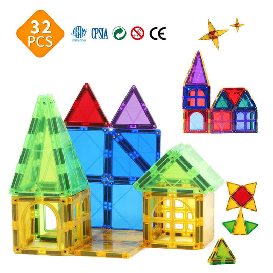 32Pcs Big Size Montessori Educational Toys Magnetic Building Blocks Construction Set Magnetic Tiles For Kids Toddlers Baby Gift