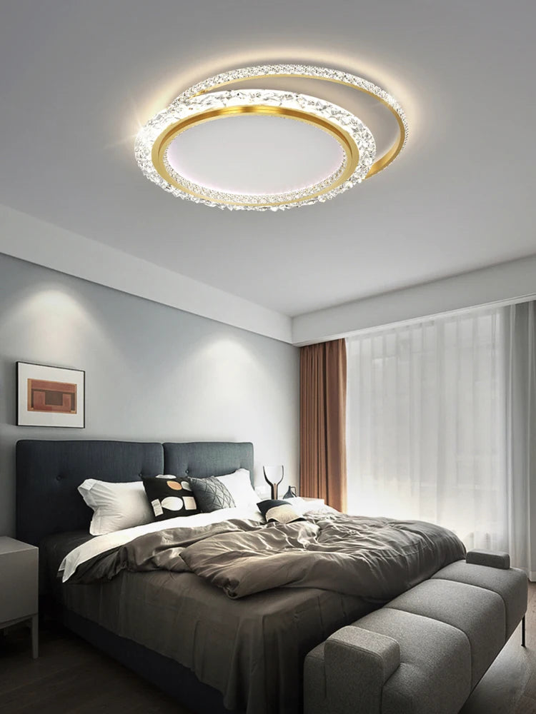 Modern Round Led Ceiling Lamps For Room Kitchen Golden Crystal Luxury Chandeliers Remote Control Study Bedroom Ceiling Lights