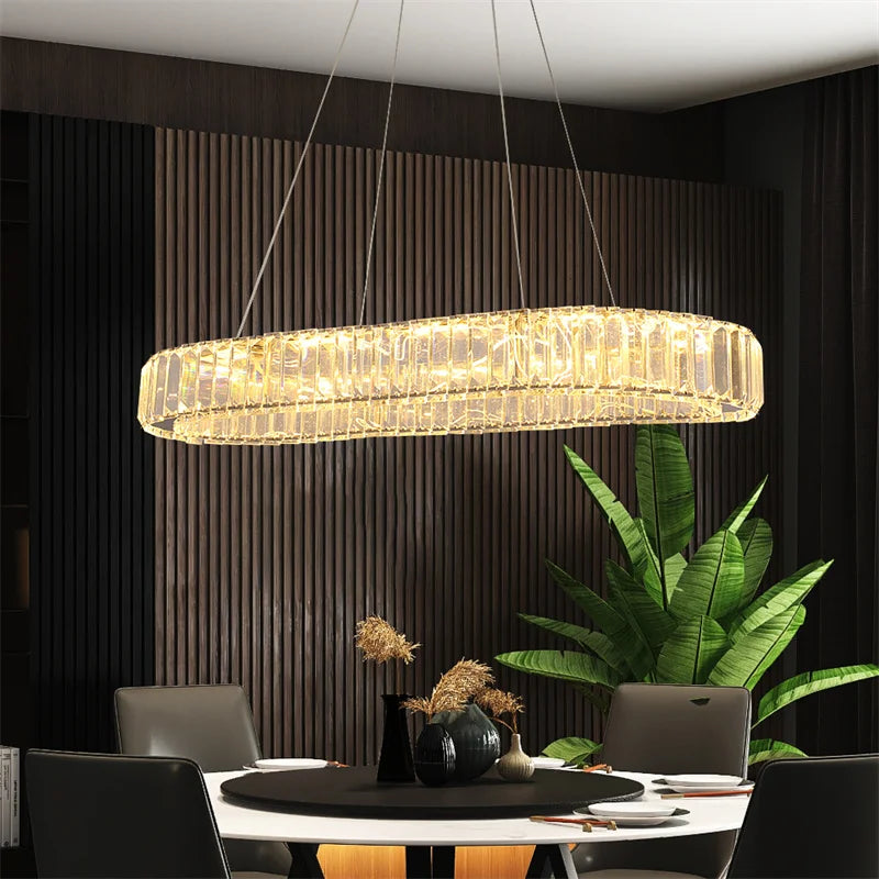 Modern Oval Crystal Chandelier Dining Room Decor Pendant Hanging Light Fixtures For Living Room Ceiling Decoration Lamp Lustres