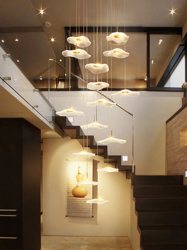 LED Modern Chandeliers Indoor Lighting Decoration Hostel Lamp Designer Circular Coffee Shop Golden High Staircase Pendant Lamp