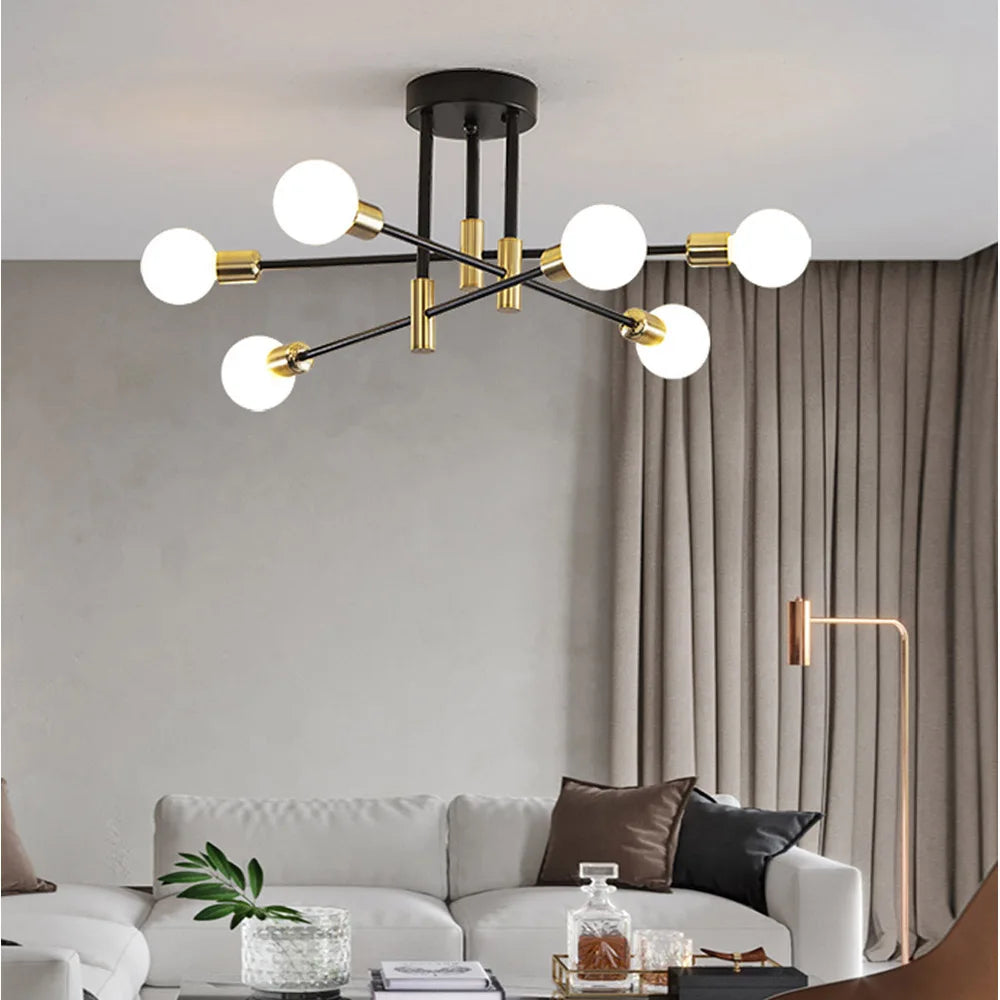 Modern Nordic Pendant Light Minimalist Ceiling Lamp Chandelier Gold/Black Home Edison Bulb LED Indoor Lighting Decor for Loft