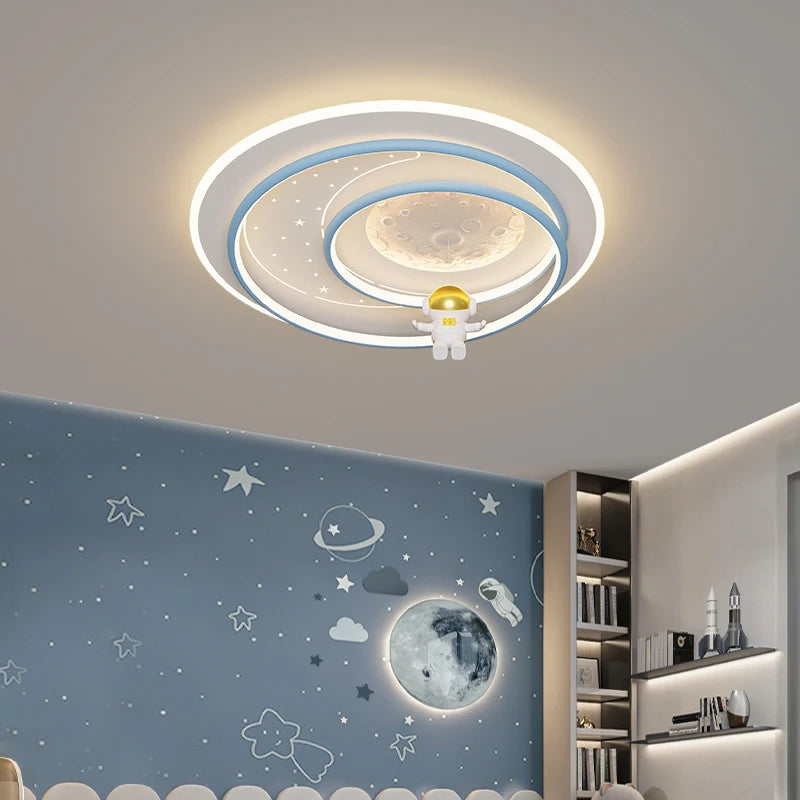 Astronaut Ceiling Lamp Light Children's Bedroom Modern Led Lighting Boys Girls Study Room Home Lustre Eye Protection Chandeliers