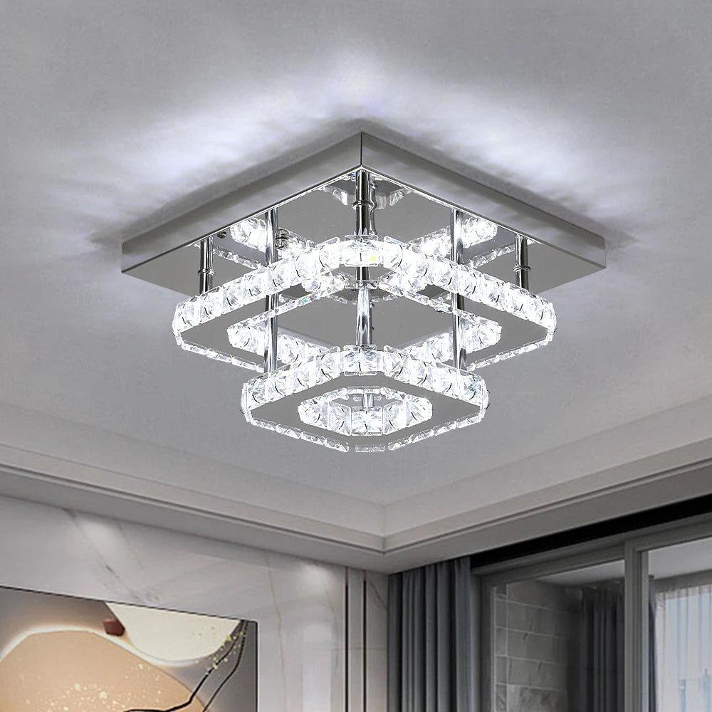 Crystal Flush Mount Ceiling Light Fixtures LED Round Square Chandelier Light Fixture Ceiling Lamp for Kitchen Hallway Foyer