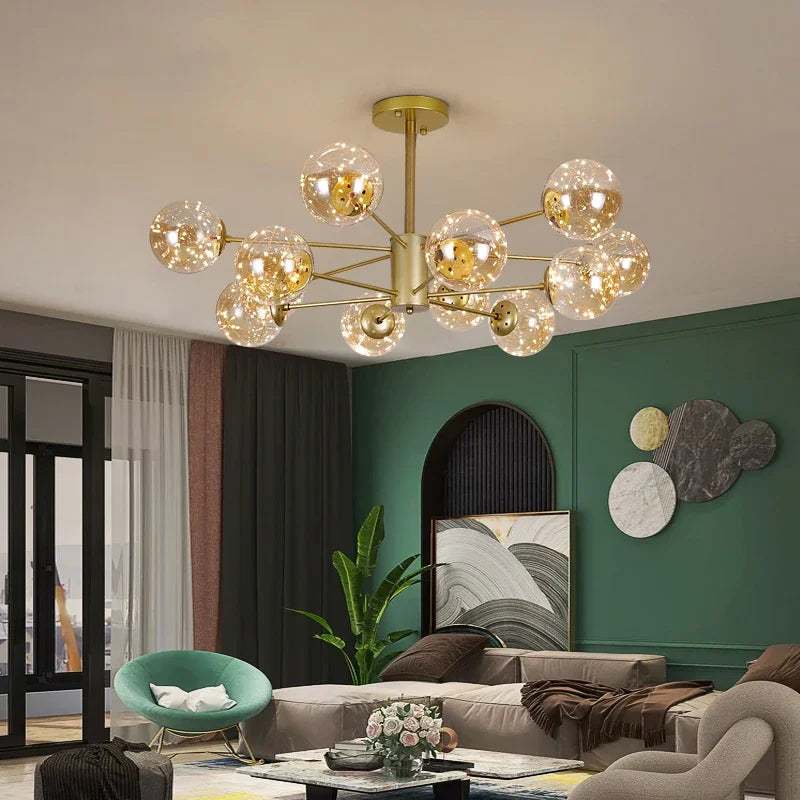 Glass Ball Led Chandeliers Dimmable for Living Room Bedroom Dining Table Ceiling Pendant Lamp Home Decor Light