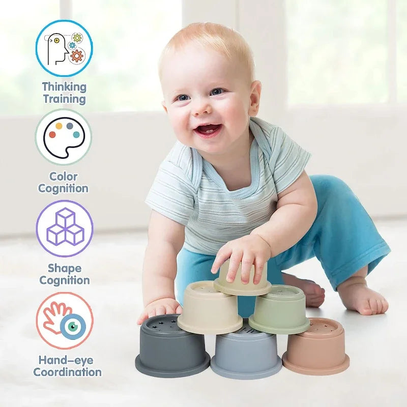 Baby Stacking Cup Toys Baby Early Educational Toy Nesting Cup Toy Baby Bath Toy Best Montessori Toy Gift for 6 Month+ Boys&Girls