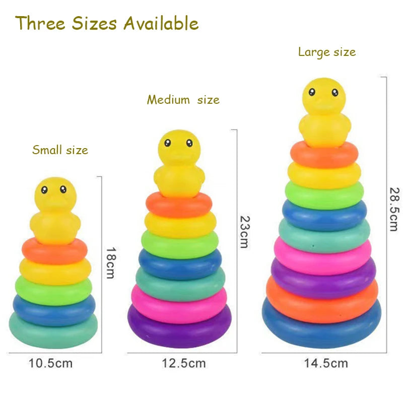 Children's Little Yellow Duck Rainbow Tower Stacking Ring Baby Early Childhood Education Puzzle Ring Montessoris Toy Kids