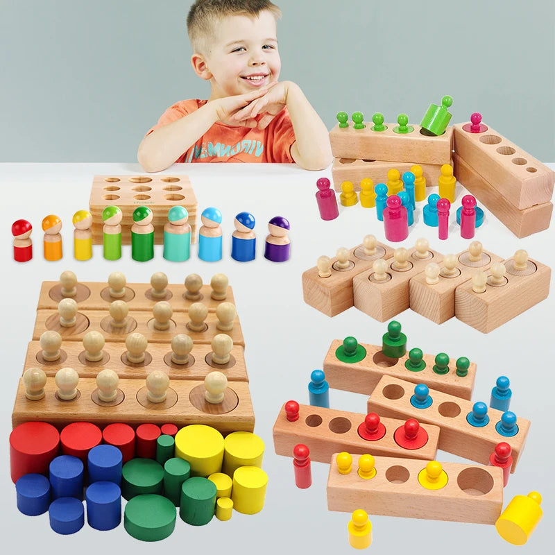 Montessori Cylinder Socket Puzzles Toy Baby Development Practice And SensesPreschool Educational Wooden Toys For Children