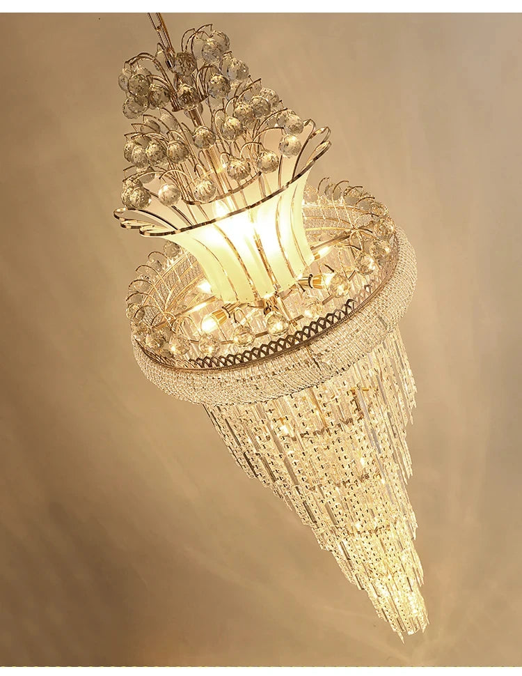 Stair Beaded Shiny Crystal Chandelier Gold Long Chandelier European Fashion Modern Pendant Lighing For Living Room Villa