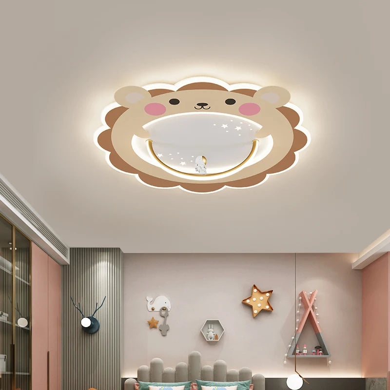 Cartoon Led Ceiling Light For Children's Bedroom Modern Cute Lion Study Home Lamps Astronaut Boys Girls Indoor Decor Chandeliers