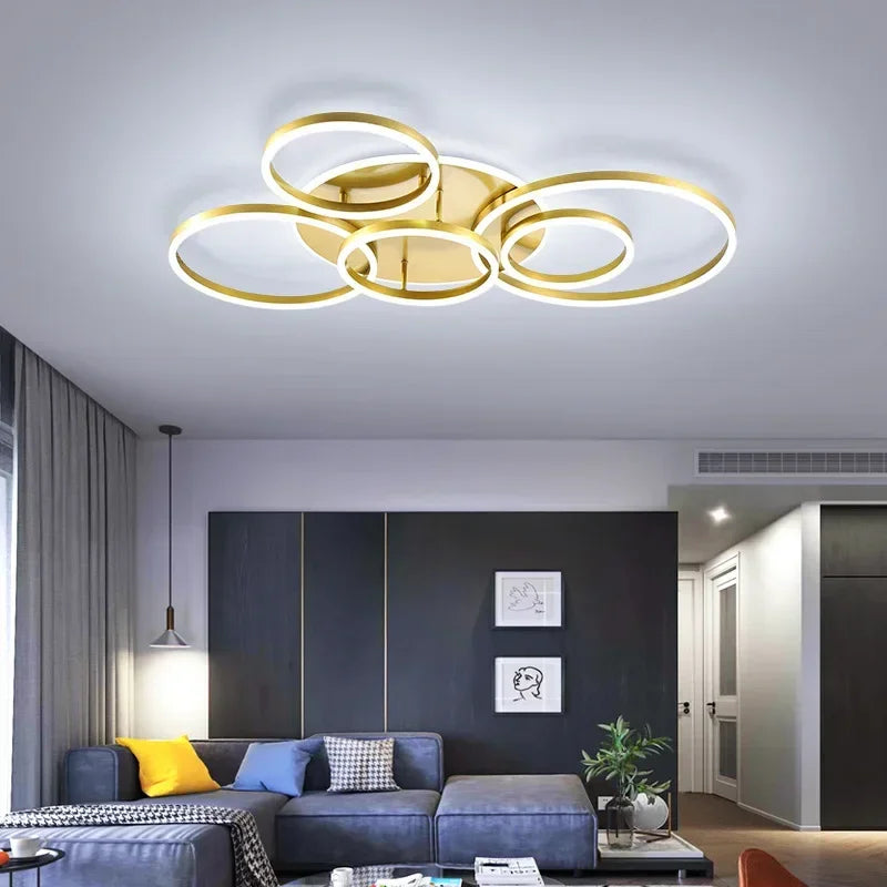 Modern Ring Ceiling Chandelier Golden White Round Study Indoor Lighting Dimmable Interior Lamp Living Room Hallway Led Lamp