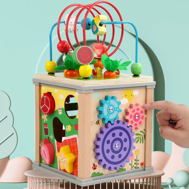 Montessori Wooden Children's Toys Multifunction Beaded Treasure Box Preschool Baby Building Blocks Early Education Kids Toys