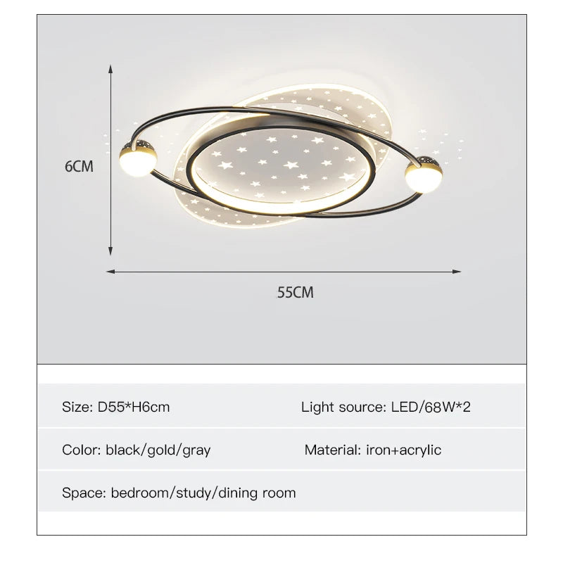 Modern Star Ring Ceiling Lamp For Bedroom Living Room Iron Led Star Print Oval Chandelier Lights Acrylic Indoor Home Lighting