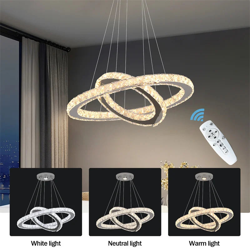 Luxury Rings Chandeliers For Dining Room Stainless Steel Mordern Home Decor Hanging Lighting Ceiling Chandeliers Lustre Pendant