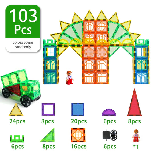 103pcs Magnetic Tiles Educational Toys Clear 3D Magnet Construction Building Block Sets For Kids Gift