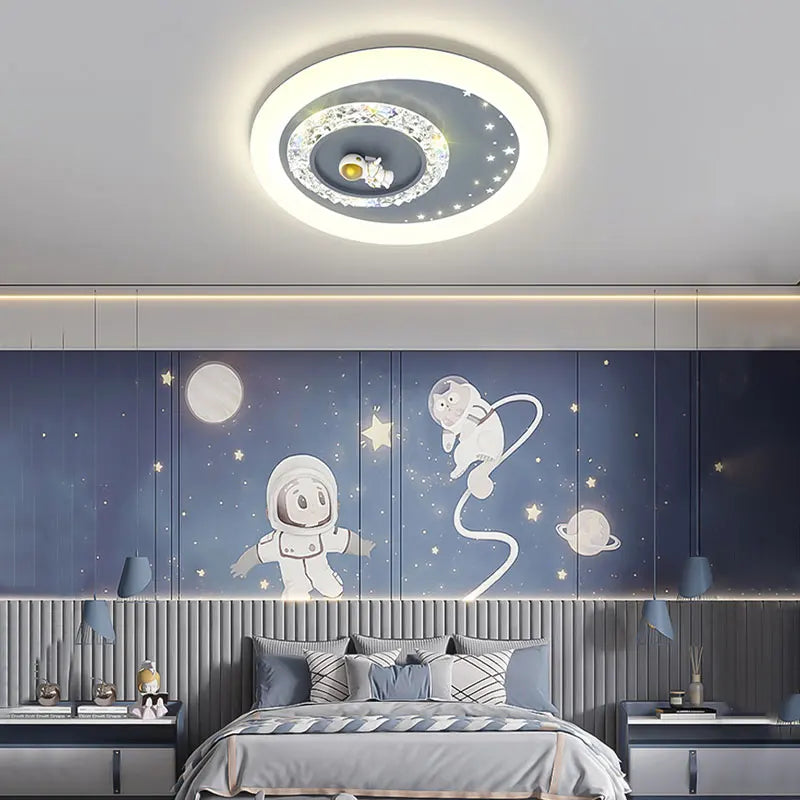 Modern Led Ceiling Lamps For Children's Room Bedroom Study Kids Baby Blue Cartoon Moon Astronaut Chandeliers Home Light Fixtures