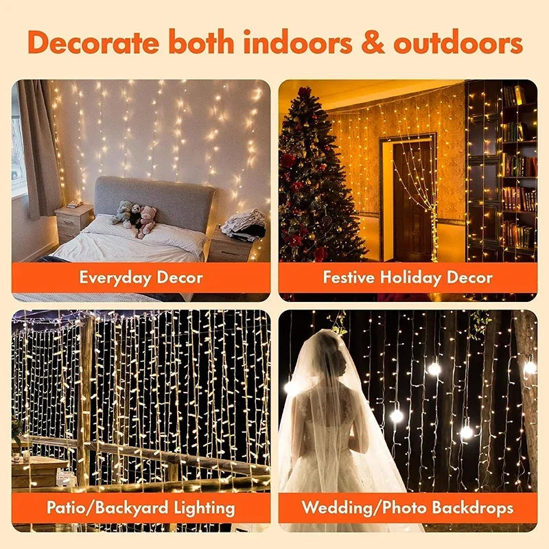 LED Curtain String Lights Fairy Decoration USB Holiday Garland Lamp 8 Mode For Home Garden Christmas Party New Year Wedding