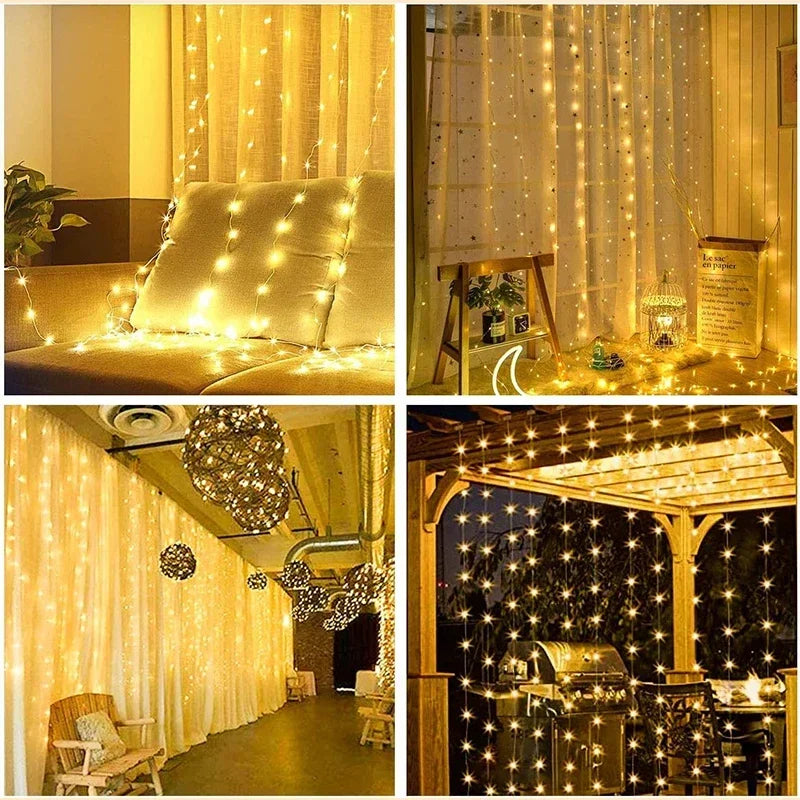 LED Curtain String Lights Fairy Decoration USB Holiday Garland Lamp 8 Mode For Home Garden Christmas Party New Year Wedding