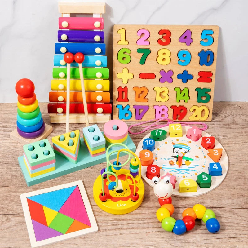 Montessori Baby Toys Wooden Blocks Jigsaw Puzzles Game Preschool Early Learning Educational Development Toys For Kids Gifts