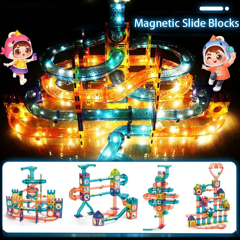 LED Magnetic Blocks Track Building Brick Bead Ball Children Toys Construction Competition Running Pipeline Building Blocks