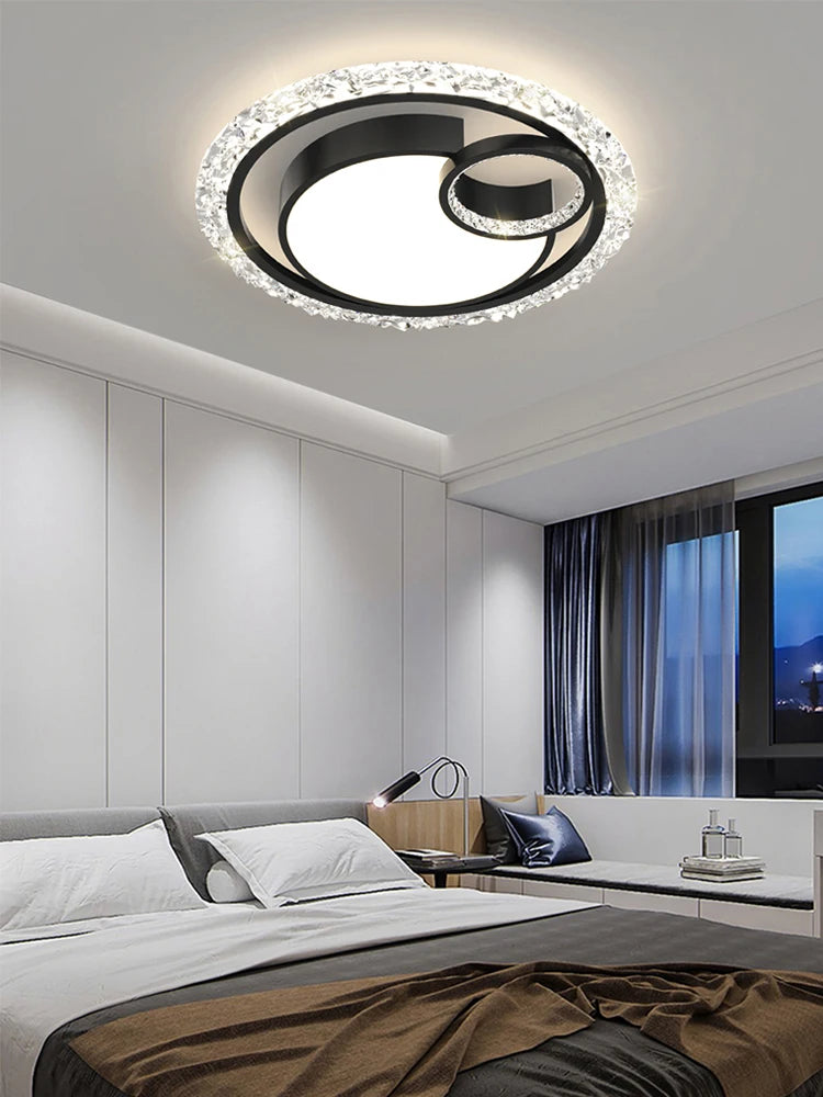 Modern Round Led Ceiling Lamps For Room Kitchen Golden Crystal Luxury Chandeliers Remote Control Study Bedroom Ceiling Lights