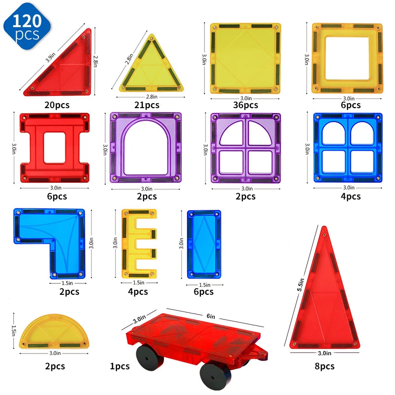 120PCS Big Size Magnetic Building Blocks Tiles Set Child Large Magnet Constructor Game Montessori Educational Toys For Kids Gift