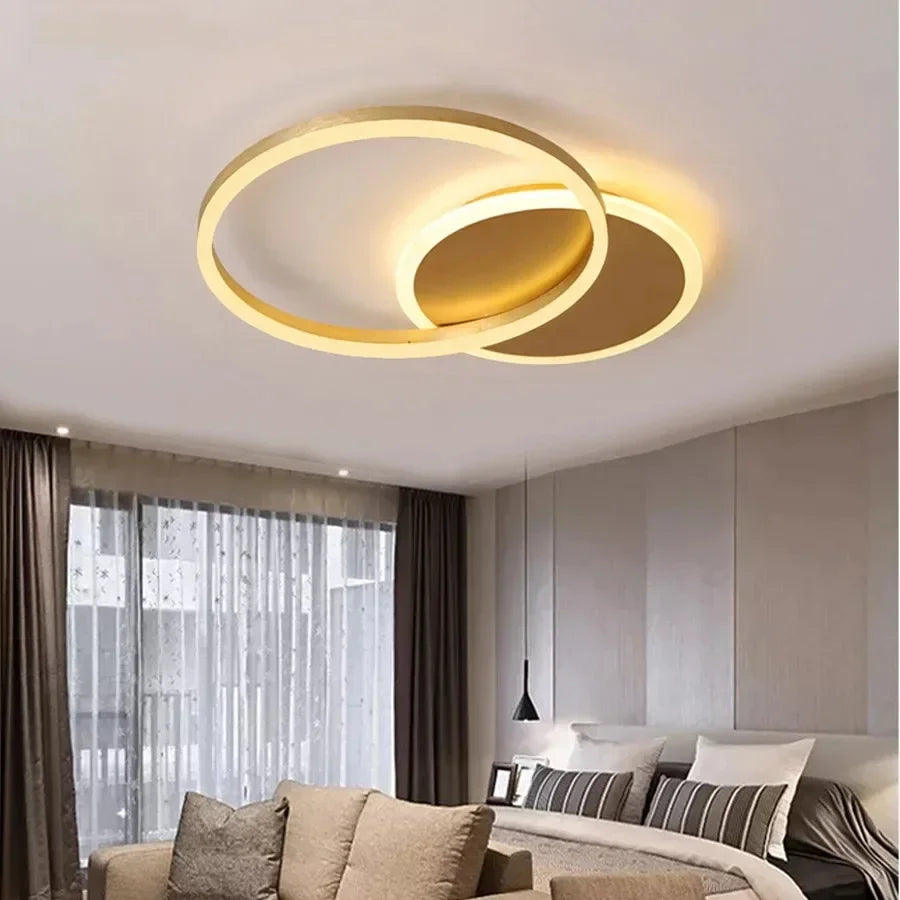 Modern Ring Ceiling Chandelier Golden White Round Study Indoor Lighting Dimmable Interior Lamp Living Room Hallway Led Lamp