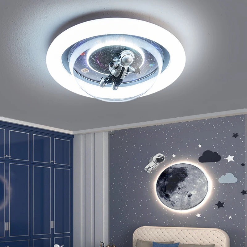 Led Ceiling Lamps Children Bedroom Modern Astronaut Pink Blue Living Study Room Lights Home Decor Girls Boys Ceiling Chandeliers