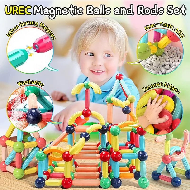 STEM Magnetic Building Blocks Toy Magnetic Construction Set Magnet Ball Sticks Rod Games Montessori Educational Toys For Kids