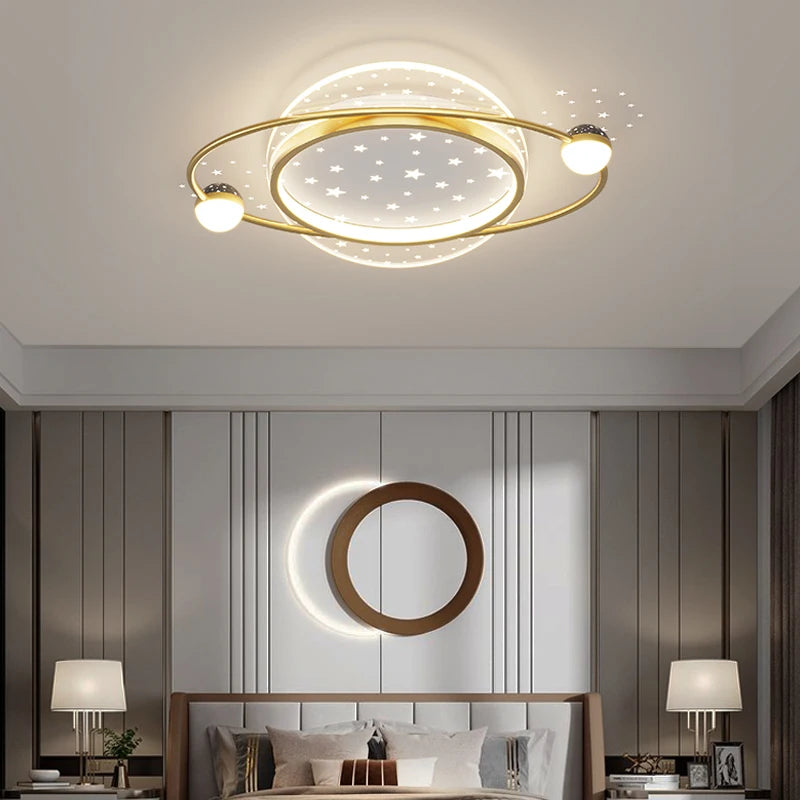 Modern Star Ring Ceiling Lamp For Bedroom Living Room Iron Led Star Print Oval Chandelier Lights Acrylic Indoor Home Lighting