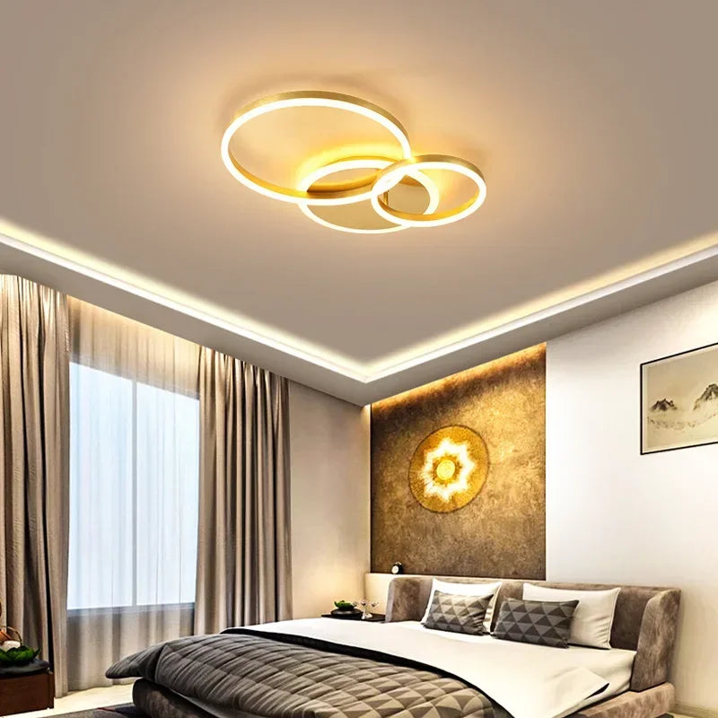 Modern Ring Ceiling Chandelier Golden White Round Study Indoor Lighting Dimmable Interior Lamp Living Room Hallway Led Lamp