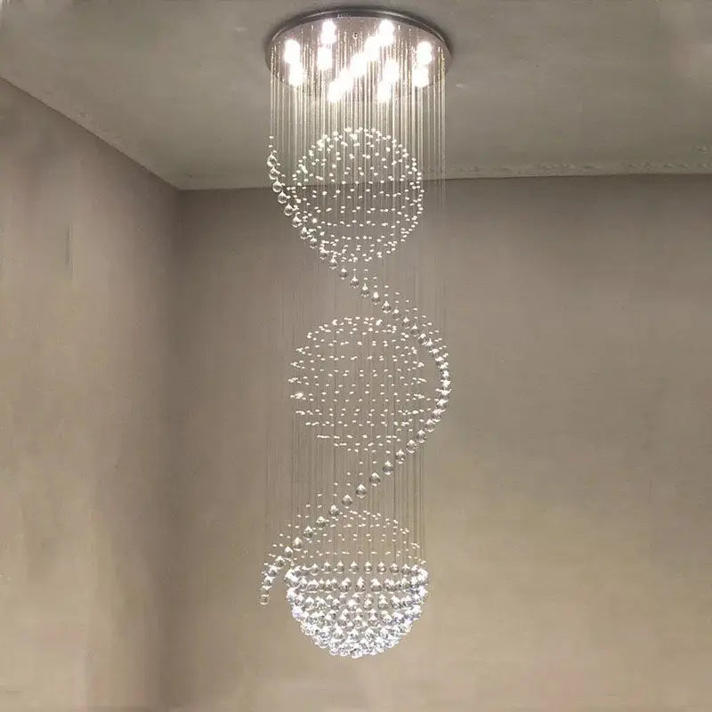 Modern Long LED Spiral Crystal Chandeliers Lighting for Staircase Stair Lamp Showcase Bedroom Living Room Hotel Hall