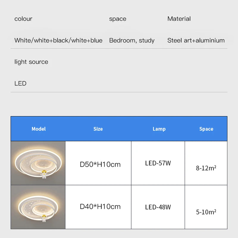 Astronaut Ceiling Lamp Light Children's Bedroom Modern Led Lighting Boys Girls Study Room Home Lustre Eye Protection Chandeliers