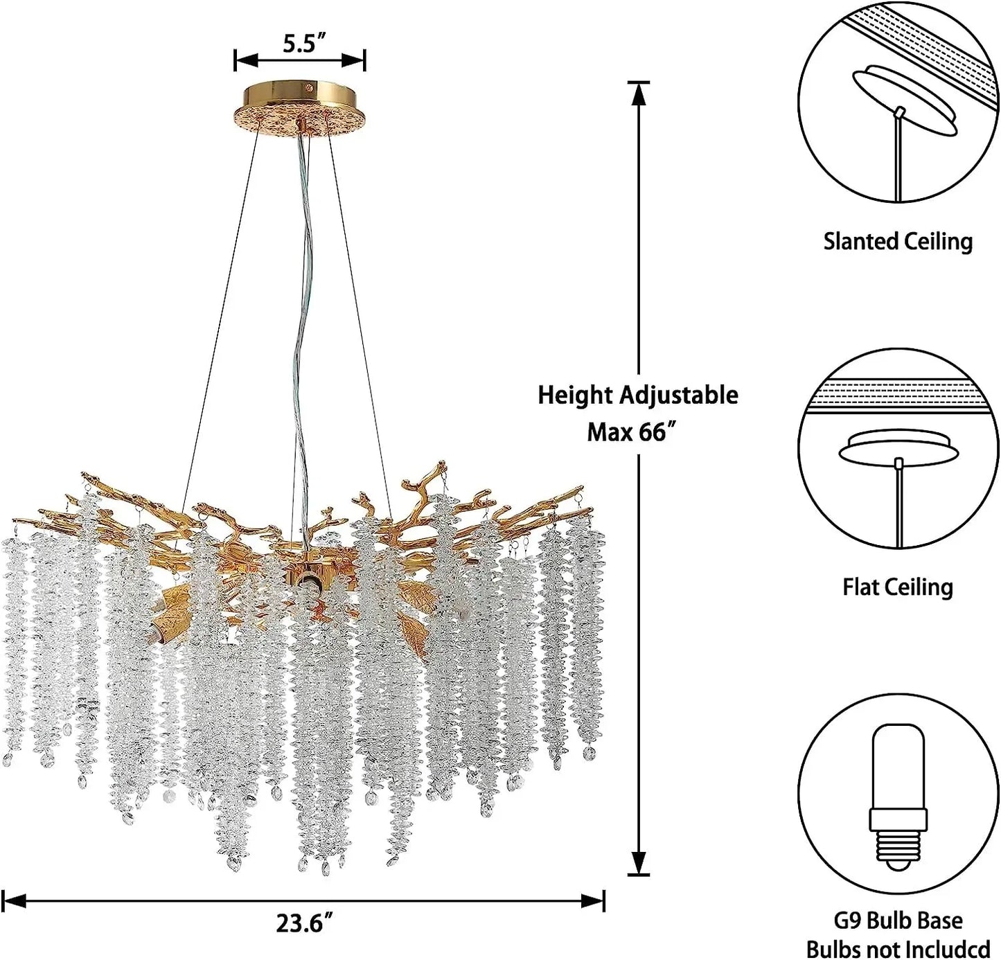 Artpad Modern Crystal Chandelier Raindrop Hanging Pendant Light Fixture for Kitchen Island Living Room Dining Room