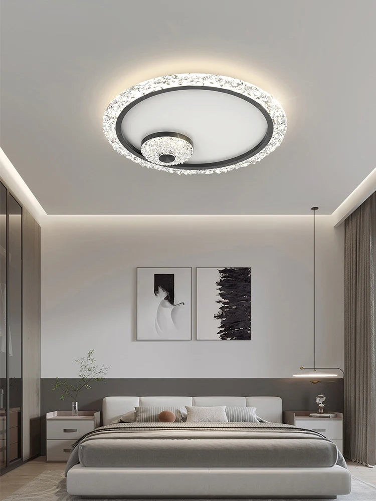 Modern Round Led Ceiling Lamps For Room Kitchen Golden Crystal Luxury Chandeliers Remote Control Study Bedroom Ceiling Lights