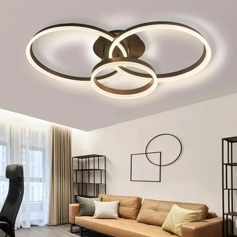 Modern Ring Ceiling Chandelier Golden White Round Study Indoor Lighting Dimmable Interior Lamp Living Room Hallway Led Lamp