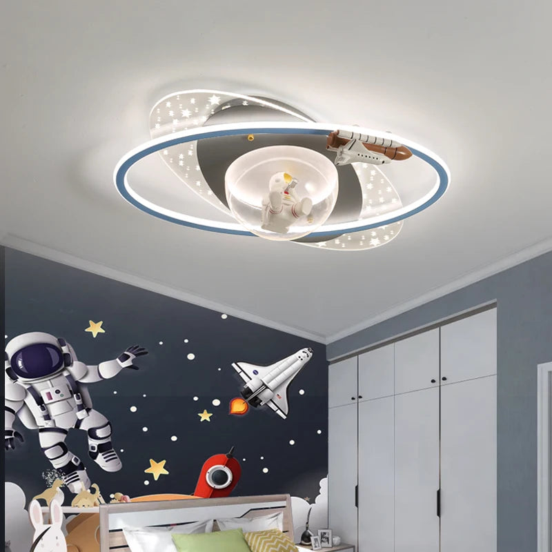 Astronauts Children's Room Ceiling Light Airplane Design Transparent Acrylic Chandelier Boys Study Decor Ceiling Lamps Fixture